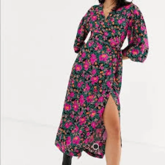 floral wrap midi dress topshop Topshop Curve midi wrap dress in blurred floral print